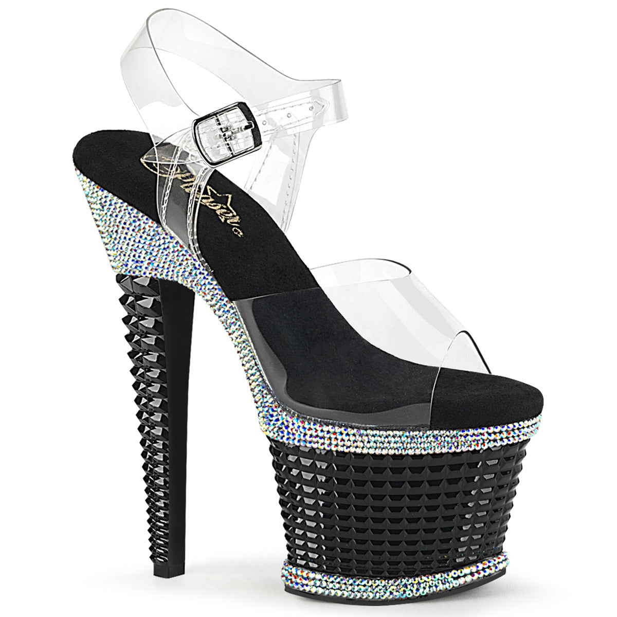Spectator-708RS Pleasers Black Drinestone Platform Dancers Zapatos