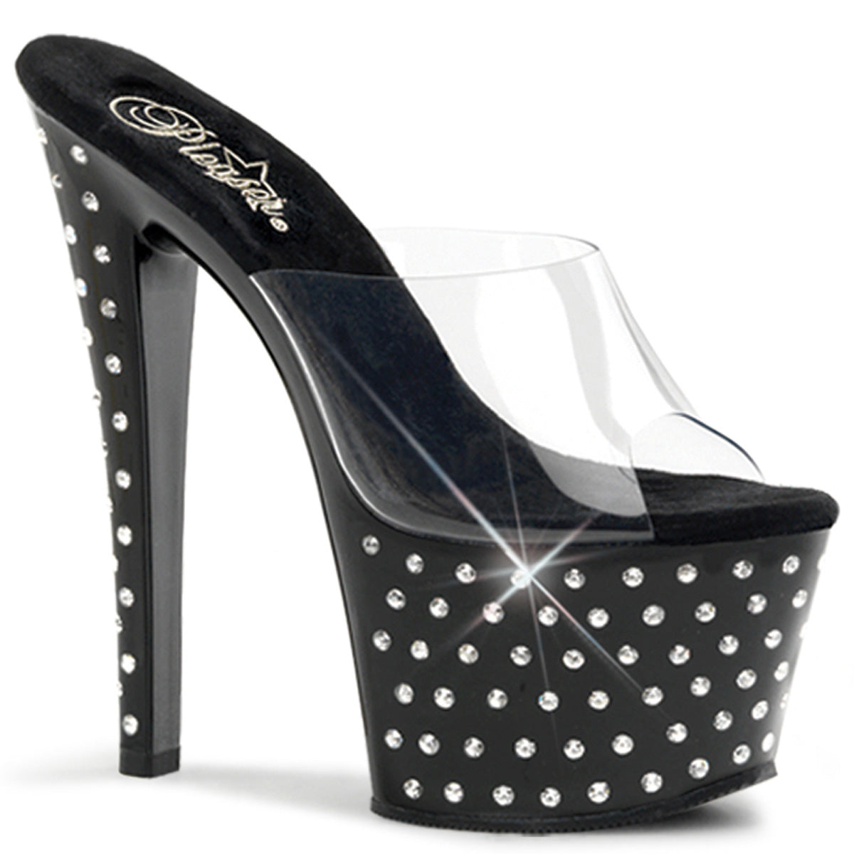 Clear Black 7 Inch Pole Dancer Platform Shoes - Pleaser STARDUST-701