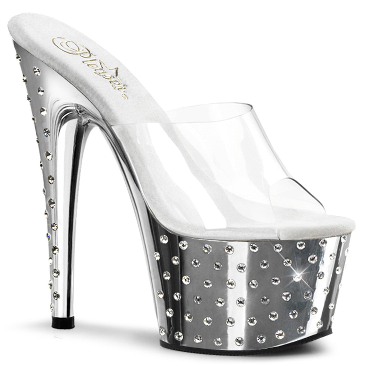 Silver Chrome 7 Inch Pole Dancer Platform Shoes - Pleaser STARDUST-701