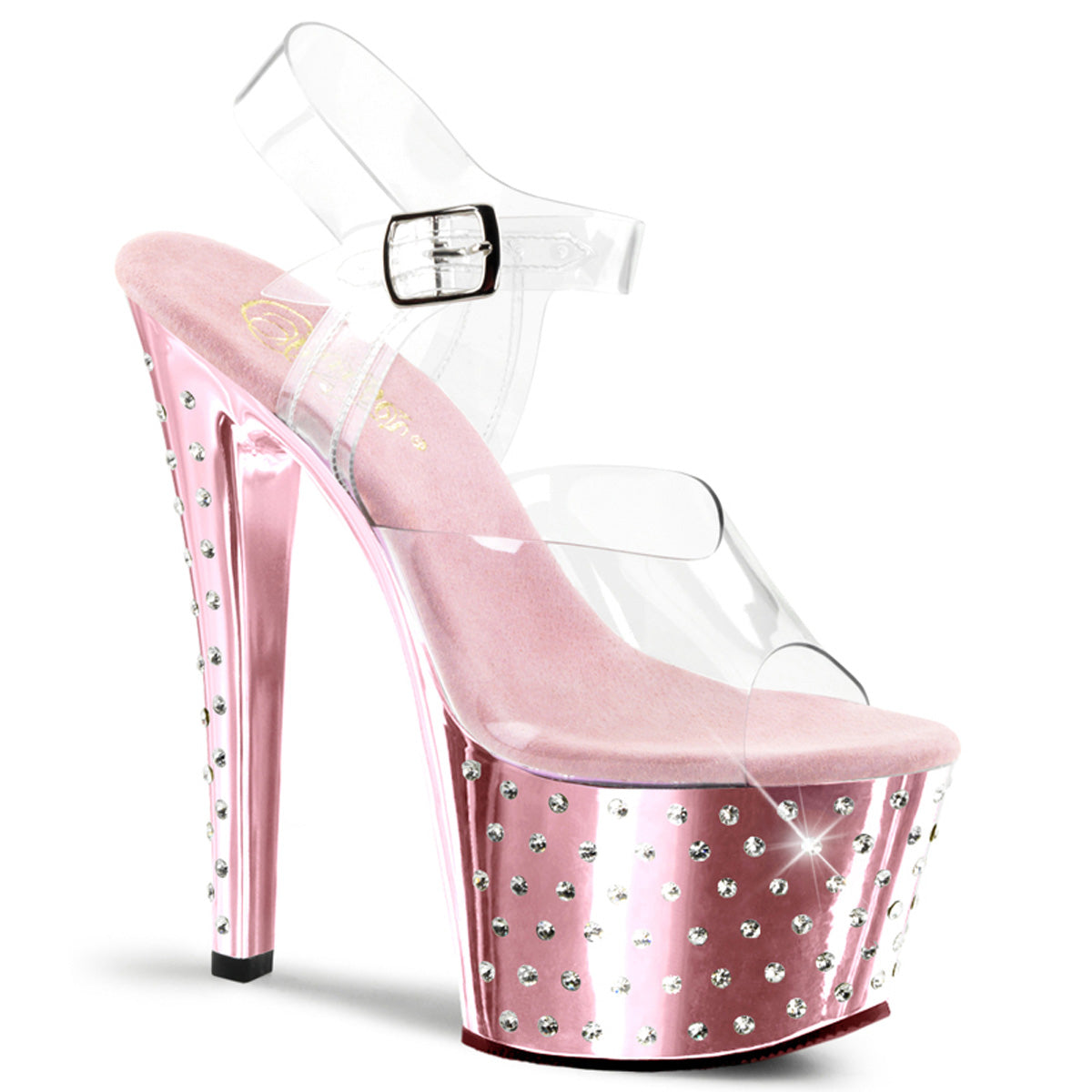 Baby Pink Chrome 7 Inch Exotic Dancing Platform Shoes - Pleaser STARDUST-708