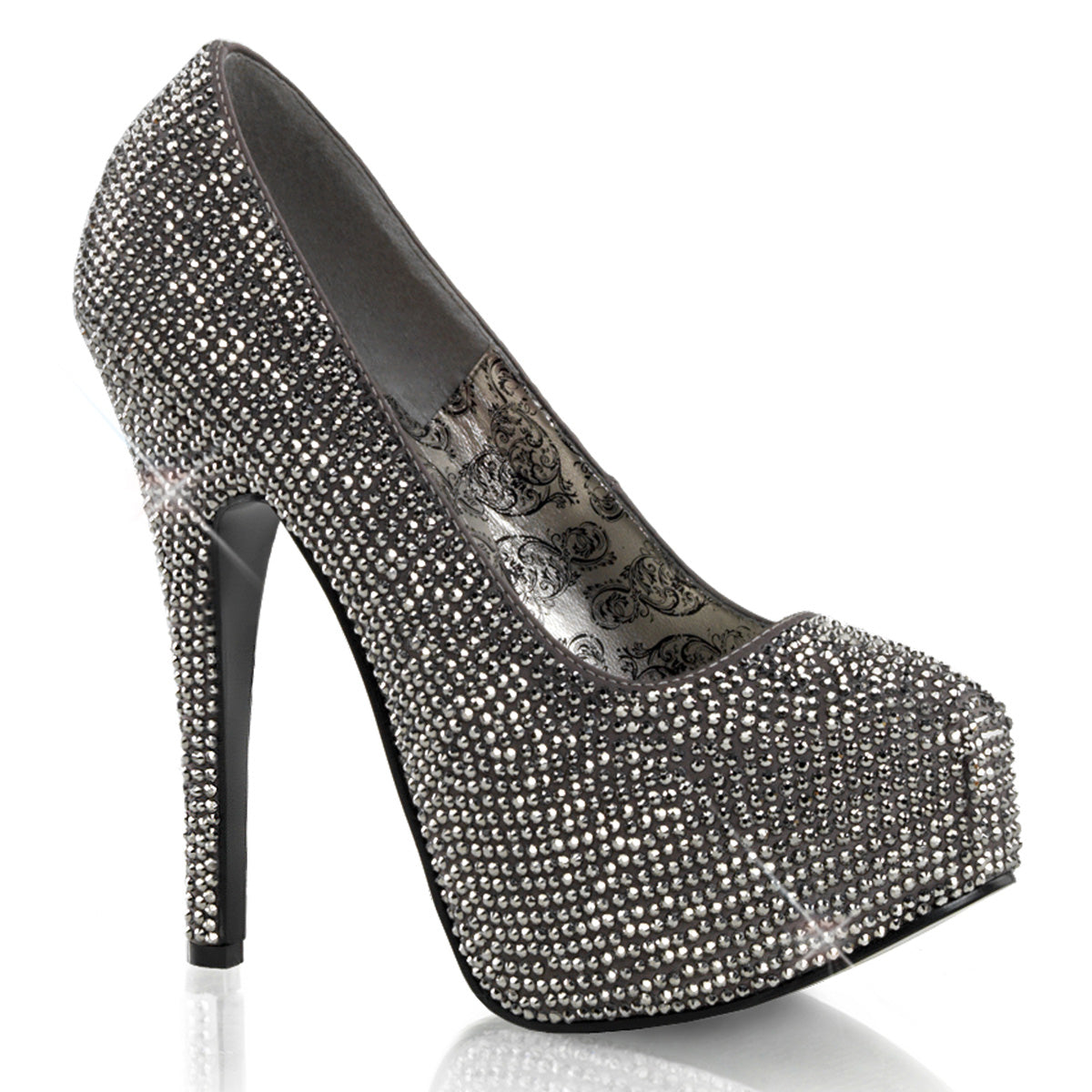 TEEZE-06R Hidden Platform High Heel Gray Satin Pewter Sexy Shoe