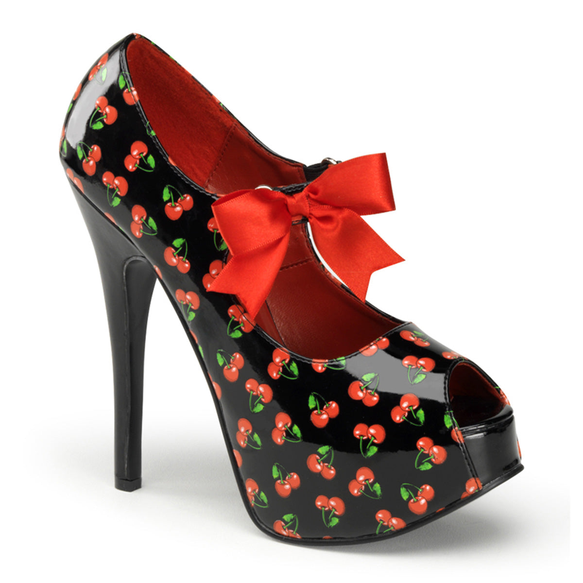 TEE25-3 Hidden Platform Shoes with Peep Toes Cherry Print