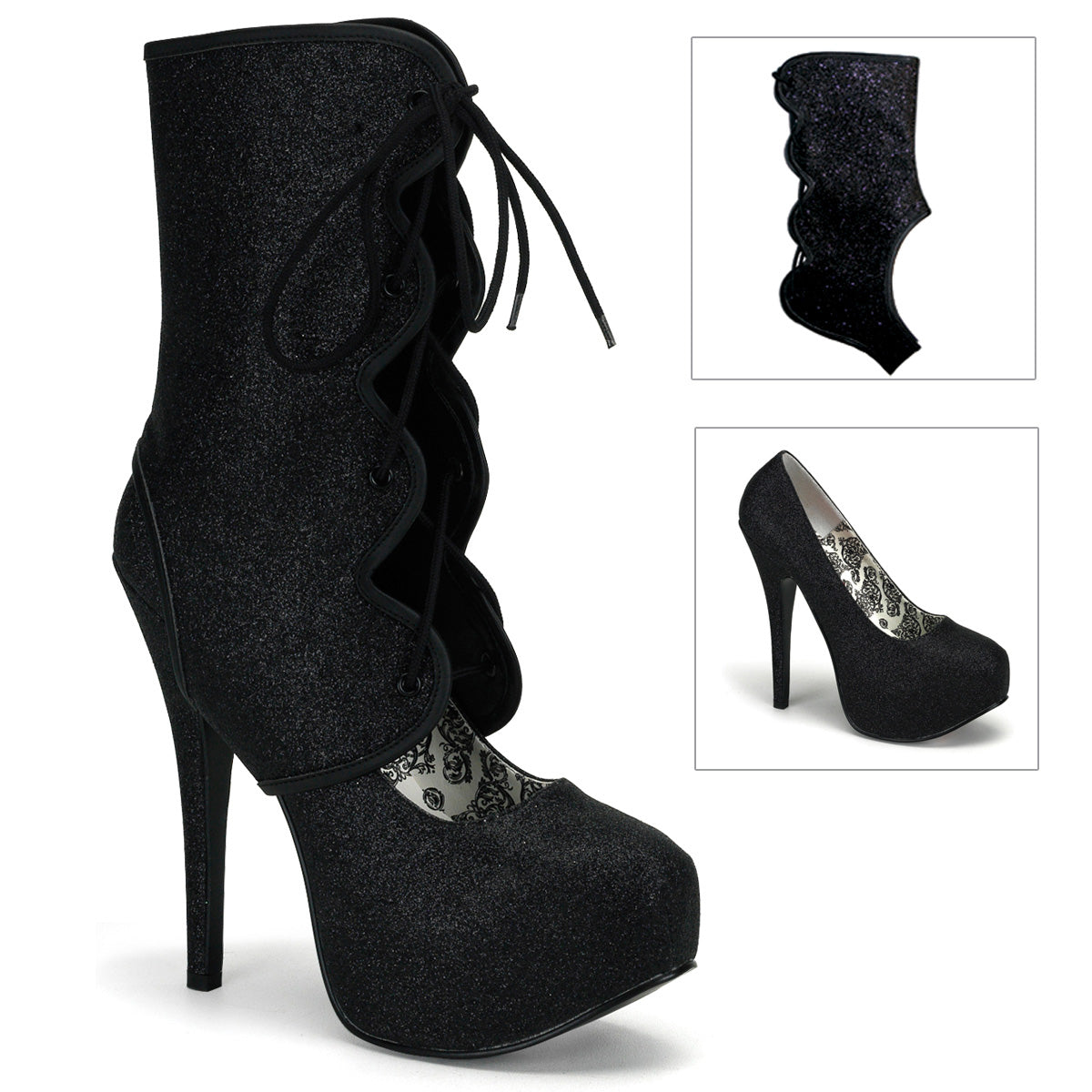 Black Glitter 5.8 Inch Hidden Platform Shoes - Bordello TEEZE-31G