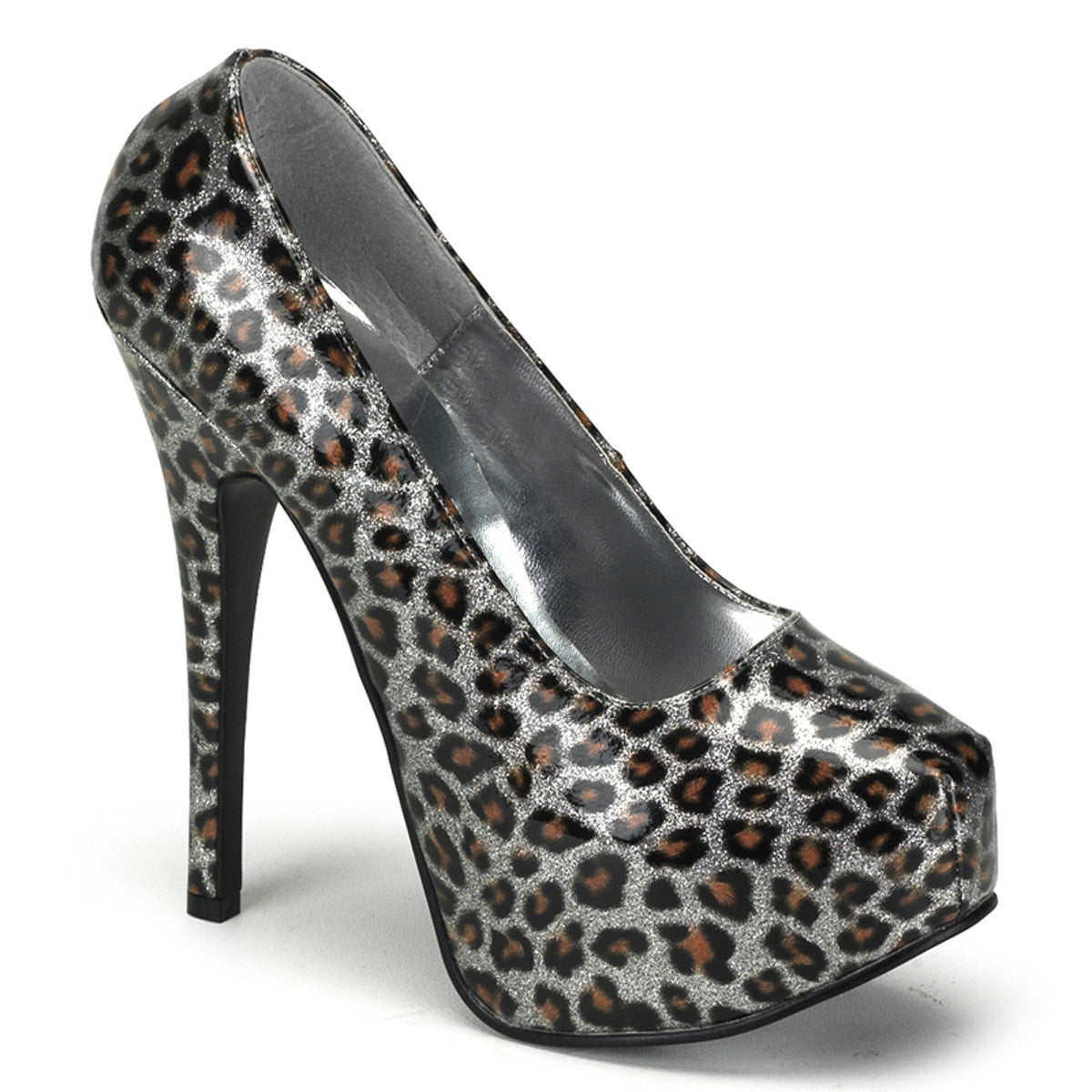 TEE37 Silver Animal Print Burlesque High Heels with Hidden Platform