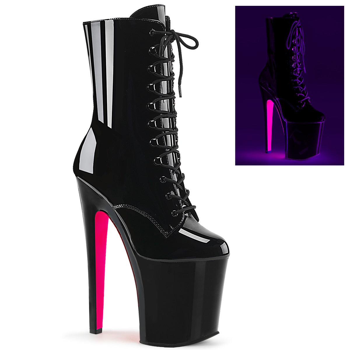 Black Hot Pink 8 Inch Pole Dancer Ankle Boots - Pleaser XTREME-1020TT