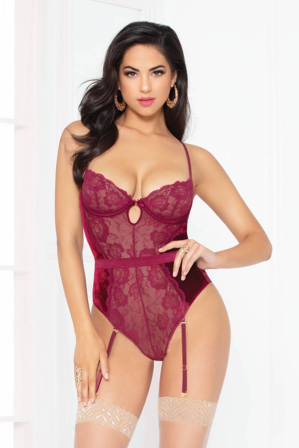 STM10951 Seven Til Midnight SALE Lingerie Smooth Like Velvet Teddy Wine