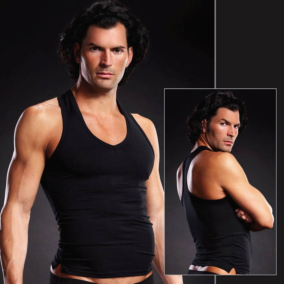 BLM006 Blue Line Microfibre Racerback V-Neck Tank Black