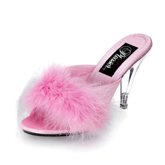 Pleaser CAR401 Baby Pink Satin/Fur/Clr Sexy Shoes Discontinued Sale Stock