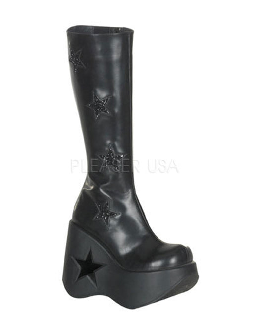 Demoniacult DYN600 Black Pu/Glitter Stars Sexy Shoes Discontinued Sale Stock