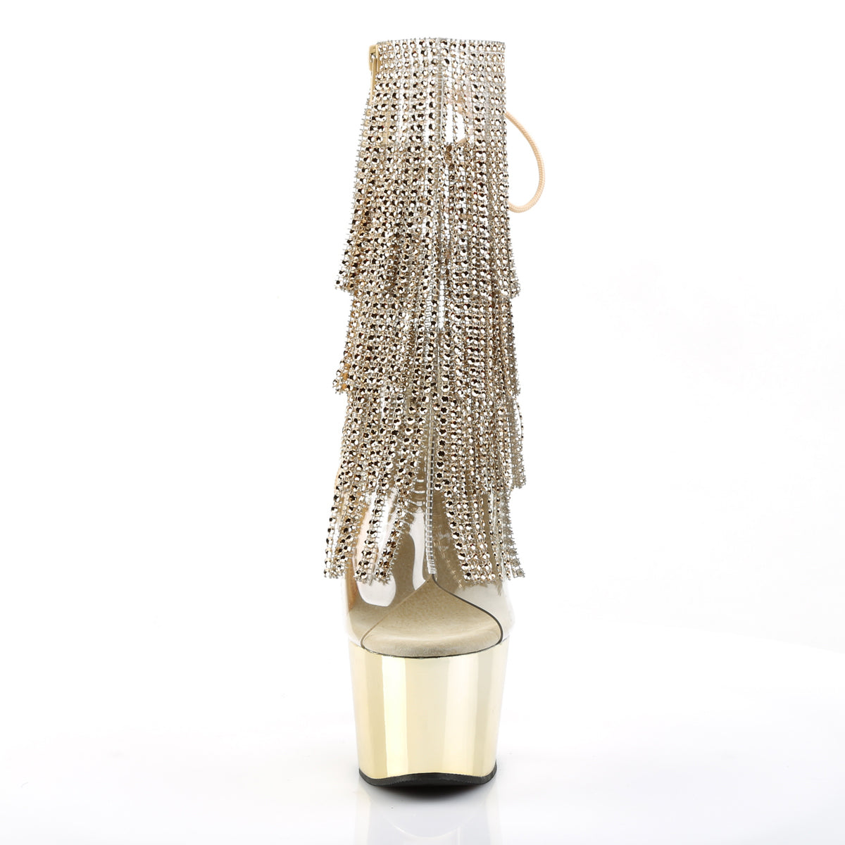 adore 1017rsf pleaser kinky bling boots 7 inch heel with platforms open toe back ankle boots gold