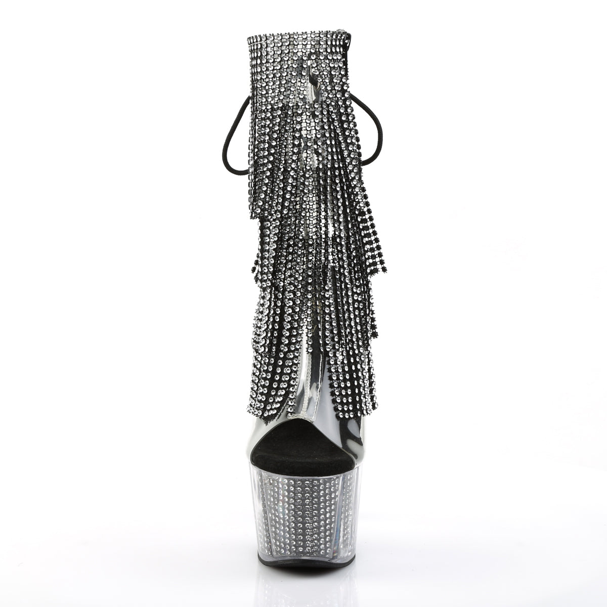 adore 1017srs pleaser kinky bling boots 7 inch heel with platforms open toe back ankle boots black