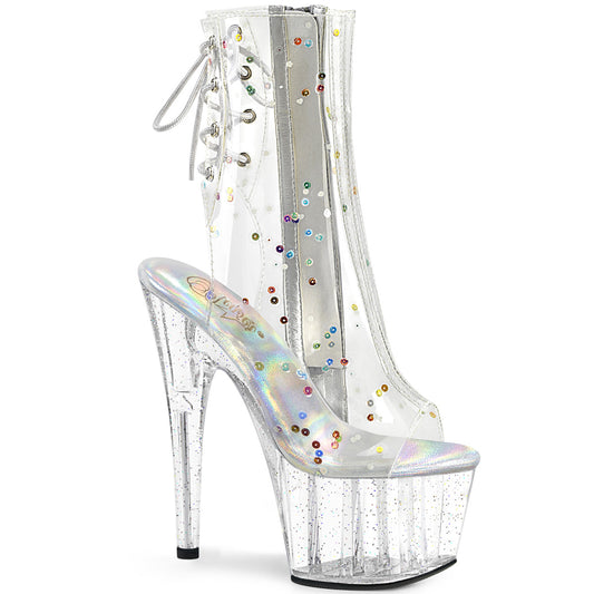 ADORE-1018C-2 Pleaser Clear Glitter Platform Ankle Boots