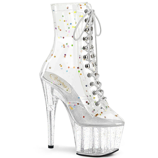 ADORE-1020C-2 Pleaser Clear Glitter Lace Up Pole Dancing Ankle Boots