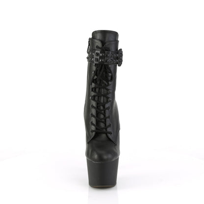 ADORE-1020STR Pleaser Black Faux Leather Lace Up Ankle Boots