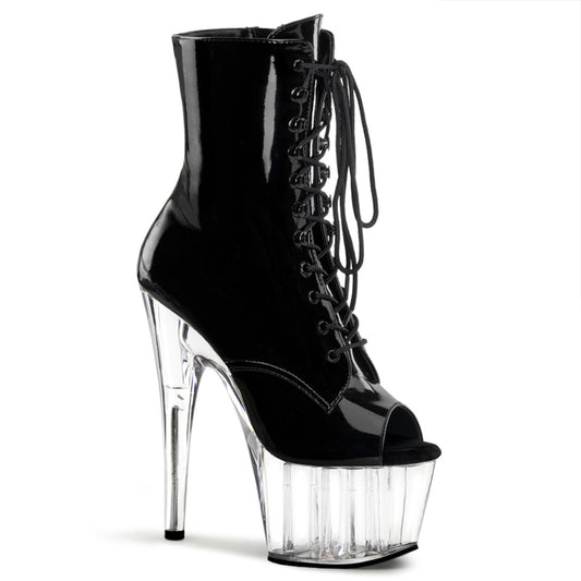 ADORE-1021 Pleaser Black Patent Clear Platforms Exotic Dancing Ankle Boots