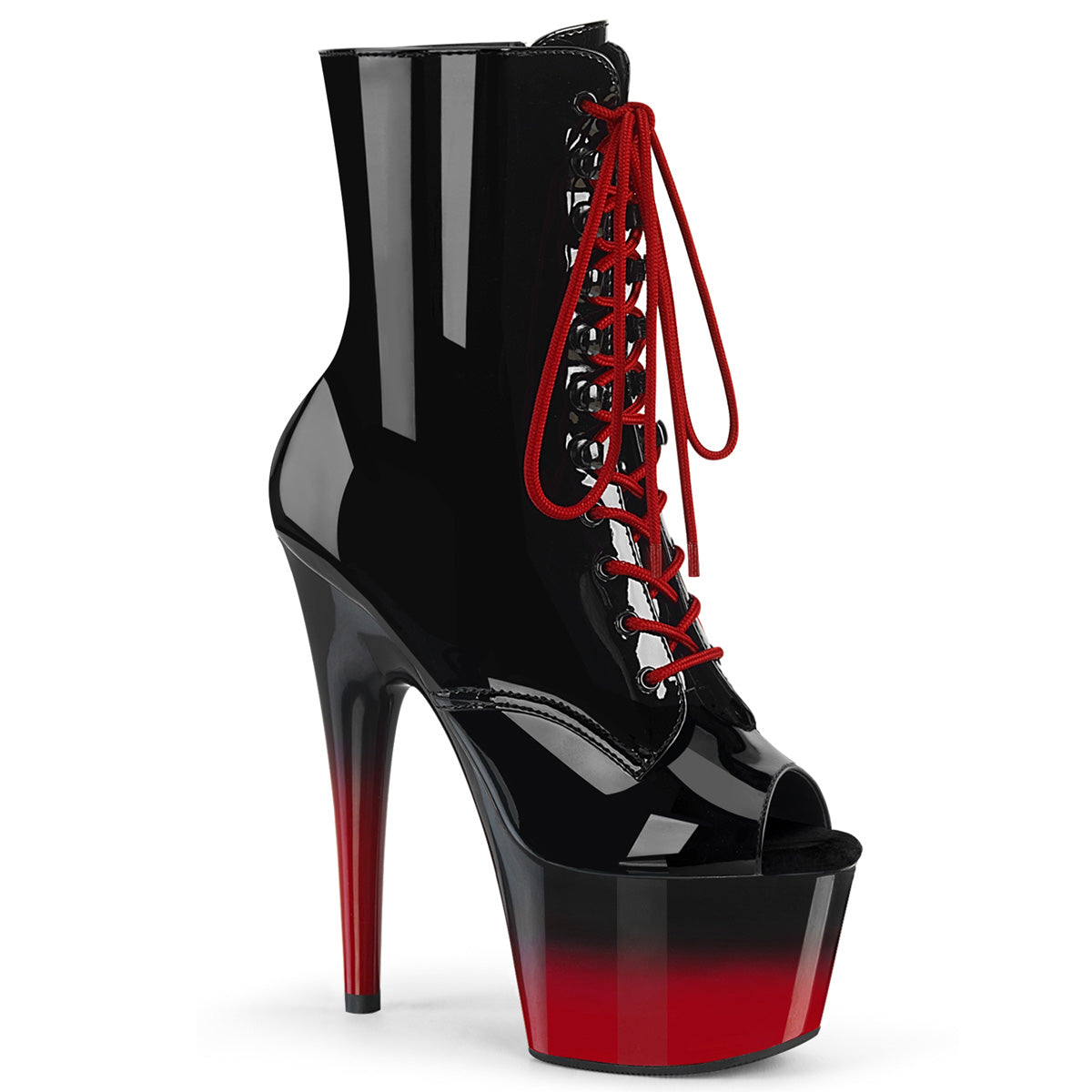 ADORE-1021BR-H Pleaser Fetish Black Red Ombre Peep Toe Ankle Boots