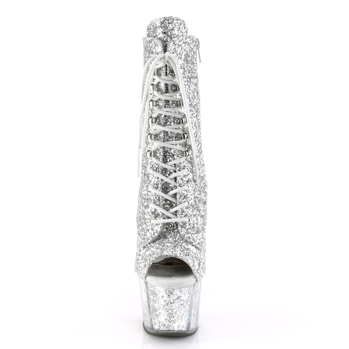 adore 1021g pleaser silver sexy shoes 7 inch heel platforms peep toe lace up glitter ankle boots