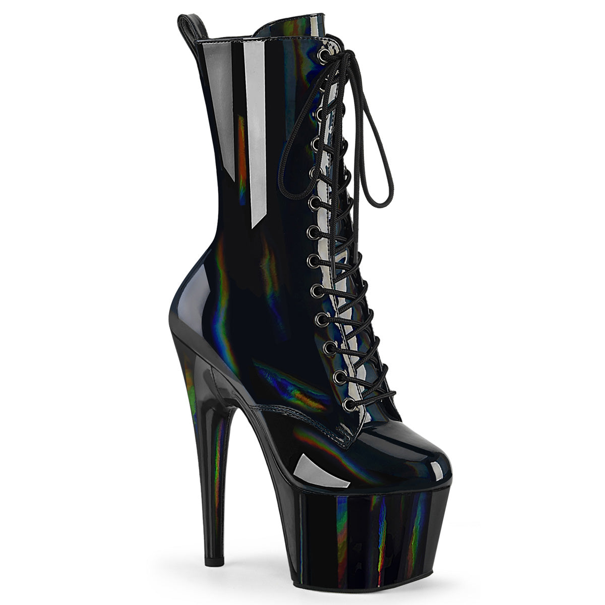 ADORE 1040WR HG Pleaser Black Holo Patent Exotic Dancing Boots Pole Dancing Shoes KLS Supplies Ltd