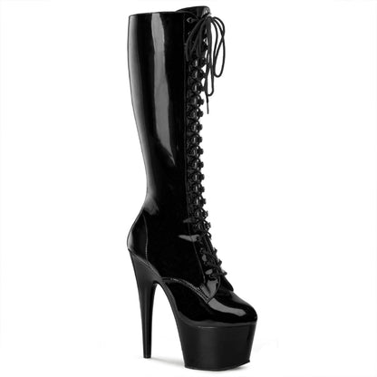 ADORE-2023 Pleaser 7 Inch Black Stretch Patent Pole Dancer Knee High Boots