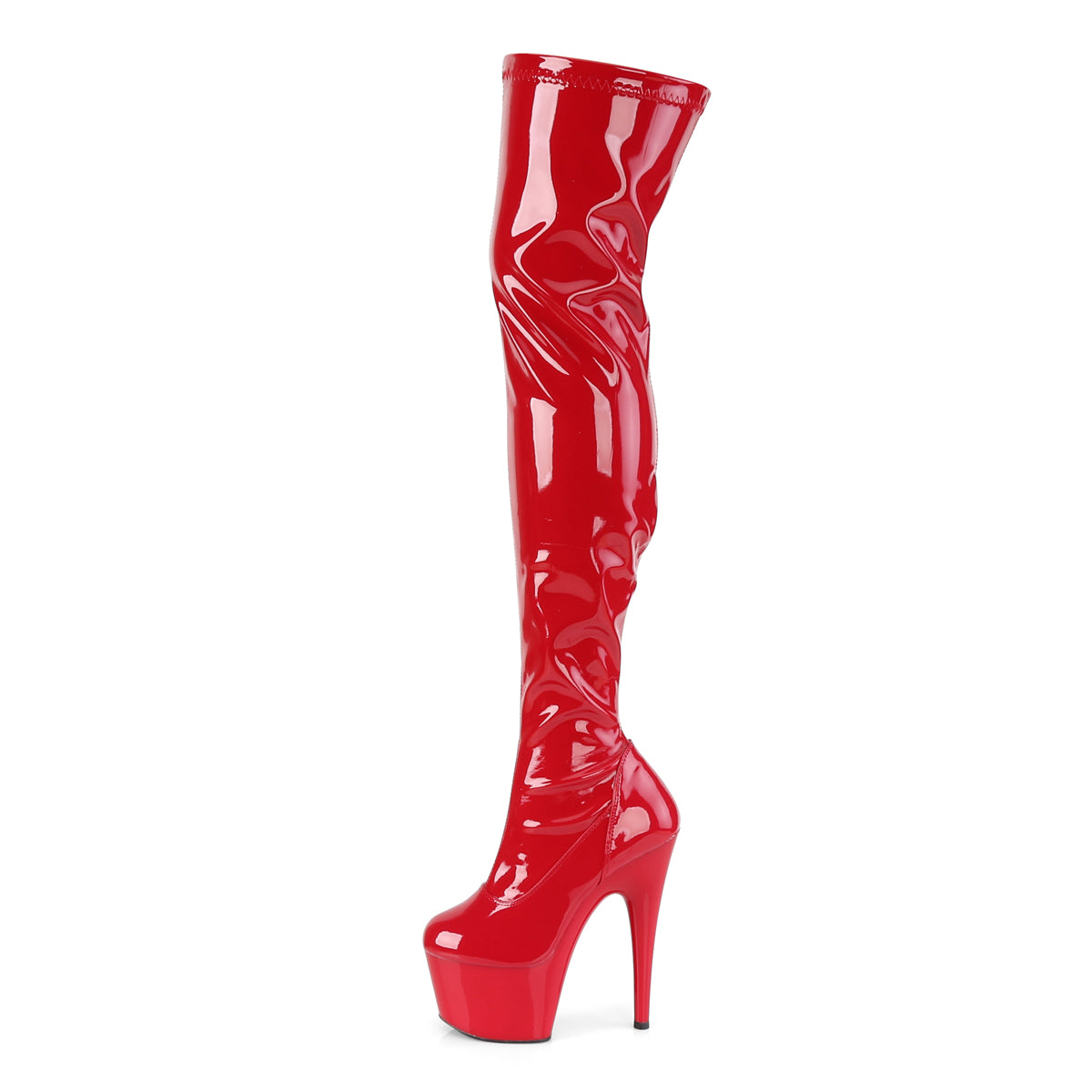 adore 3000 pleaser stripper red 7 inch plain stretch platforms thigh high length boots side zip