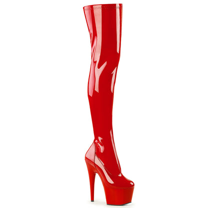ADORE-3000 Pleasers 7 Inch Heel Red Pole Dancing Kinky Thigh High Boots