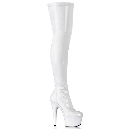 ADORE-3000 Pleaser 7 Inch Heel White Patent Pole Dancing Thigh High Boots