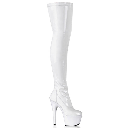 ADORE-3000 7 Inch Heel White Patent Pole Dancing Thigh Highs-Pleaser- Sexy Shoes