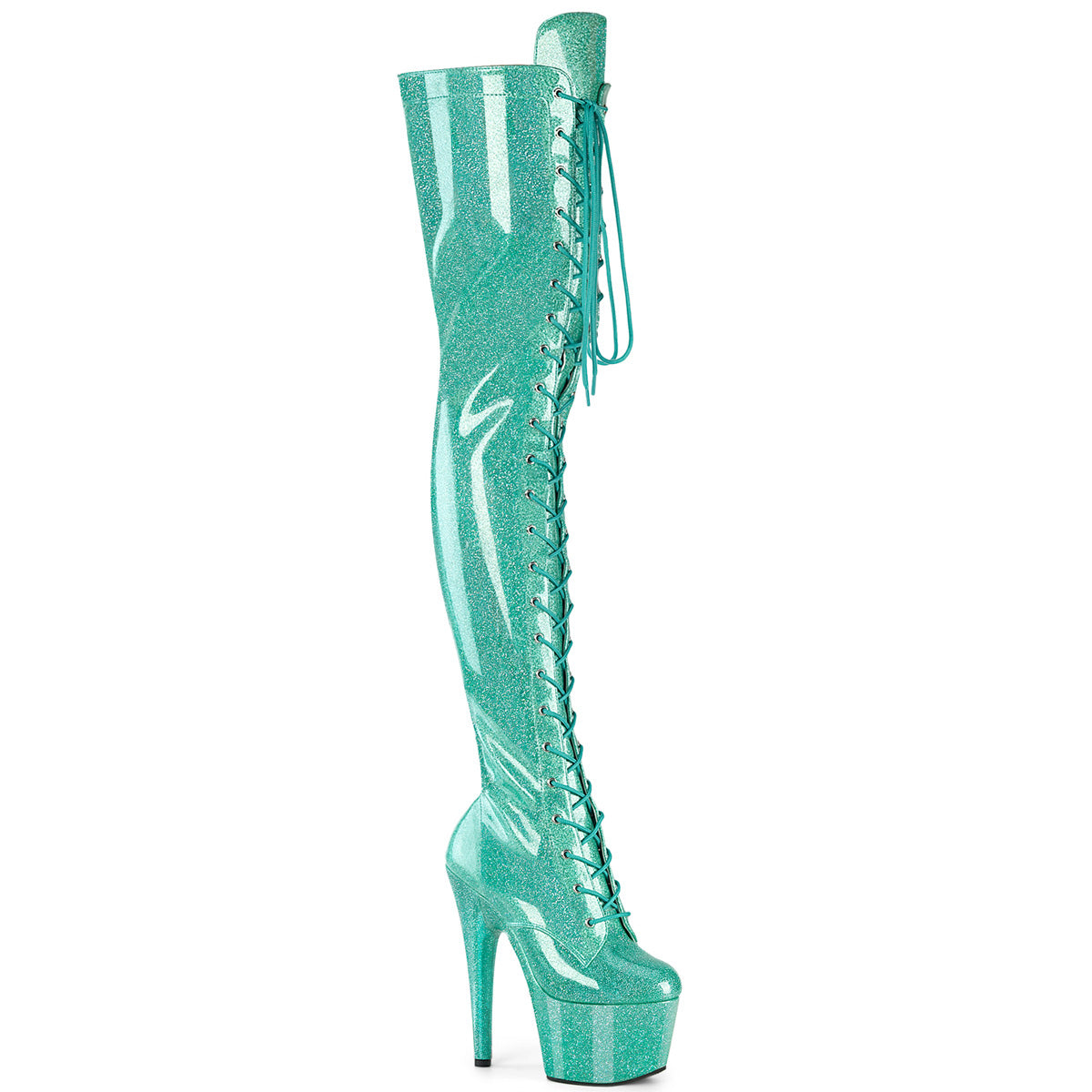 ADORE-3020GP Pleaser Aqua Glitter Pleaser Pole Dancing Thigh High Boots
