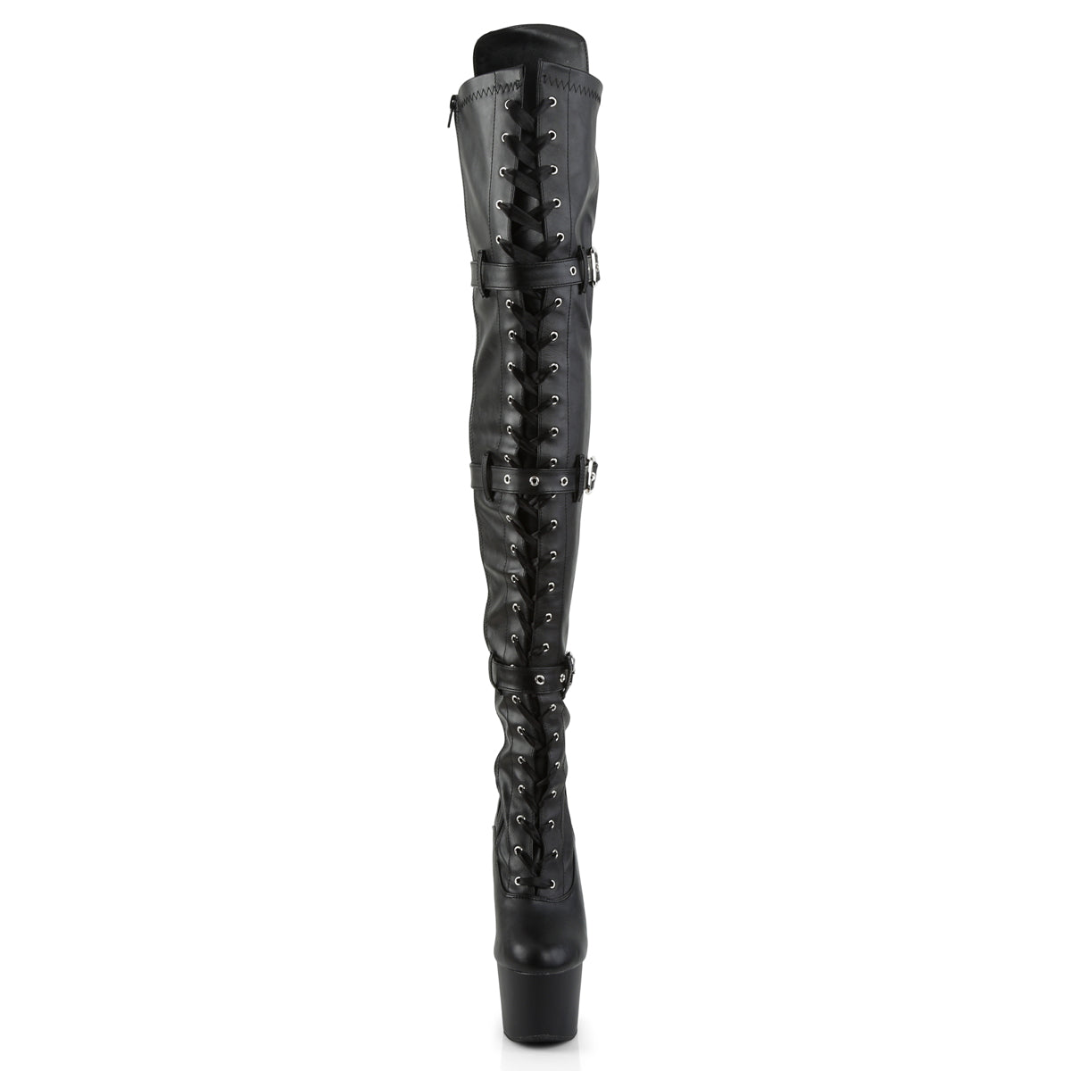 adore 3028 pleaser sexy 7 inch front lace upfetish buckle platforms thigh high length boots