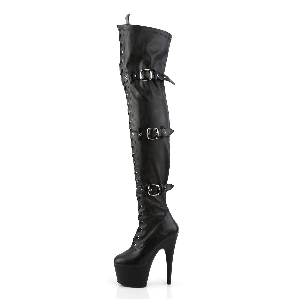 adore 3028 pleaser sexy 7 inch front lace upfetish buckle platforms thigh high length boots