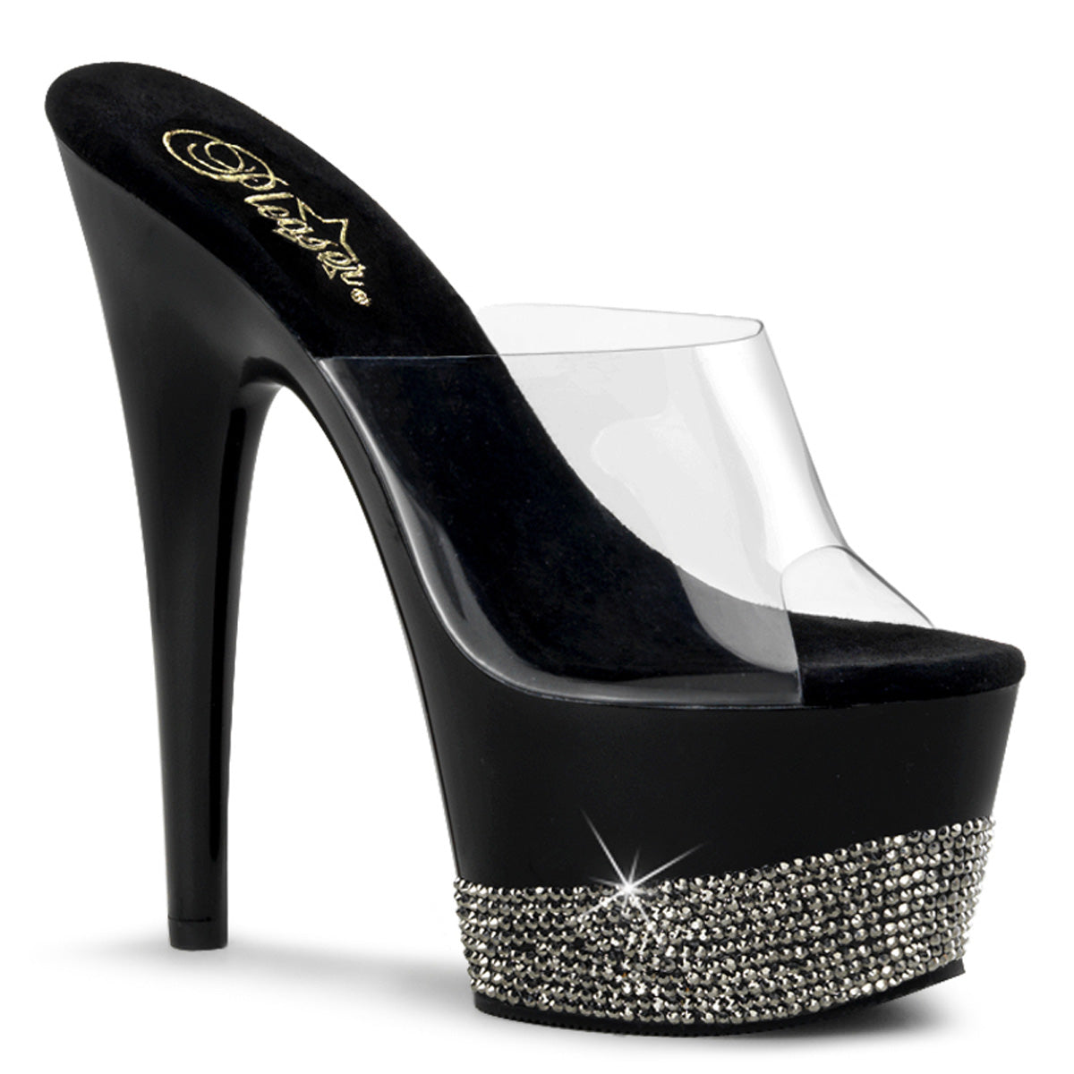 Adore-701-3 Pleaser Clear Exotic Dancing Black Pewter Platform Sandals
