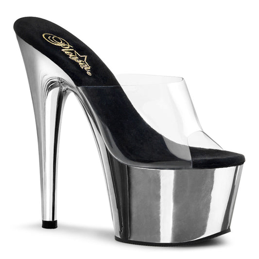 ADORE-701 Sexy 7" Heel Clear Silver Chrome Stripper Sandals-Pleaser- Sexy Shoes