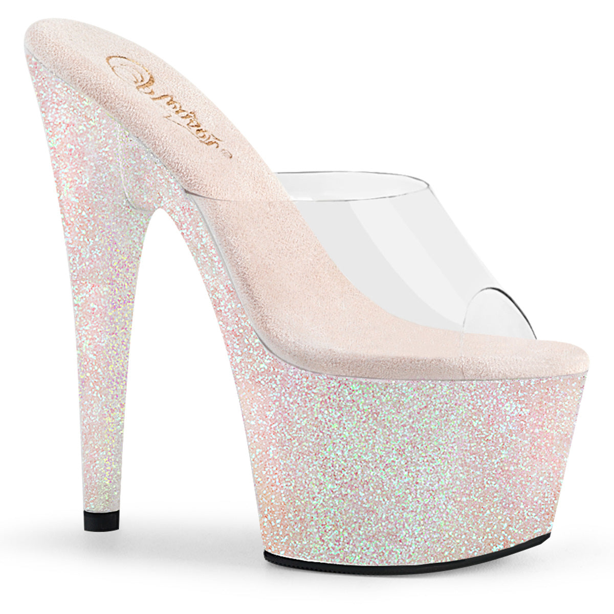 ADORE-701HMG Pleaser 7" Heel Clear Opal Glitter Pole Dancer Shoes