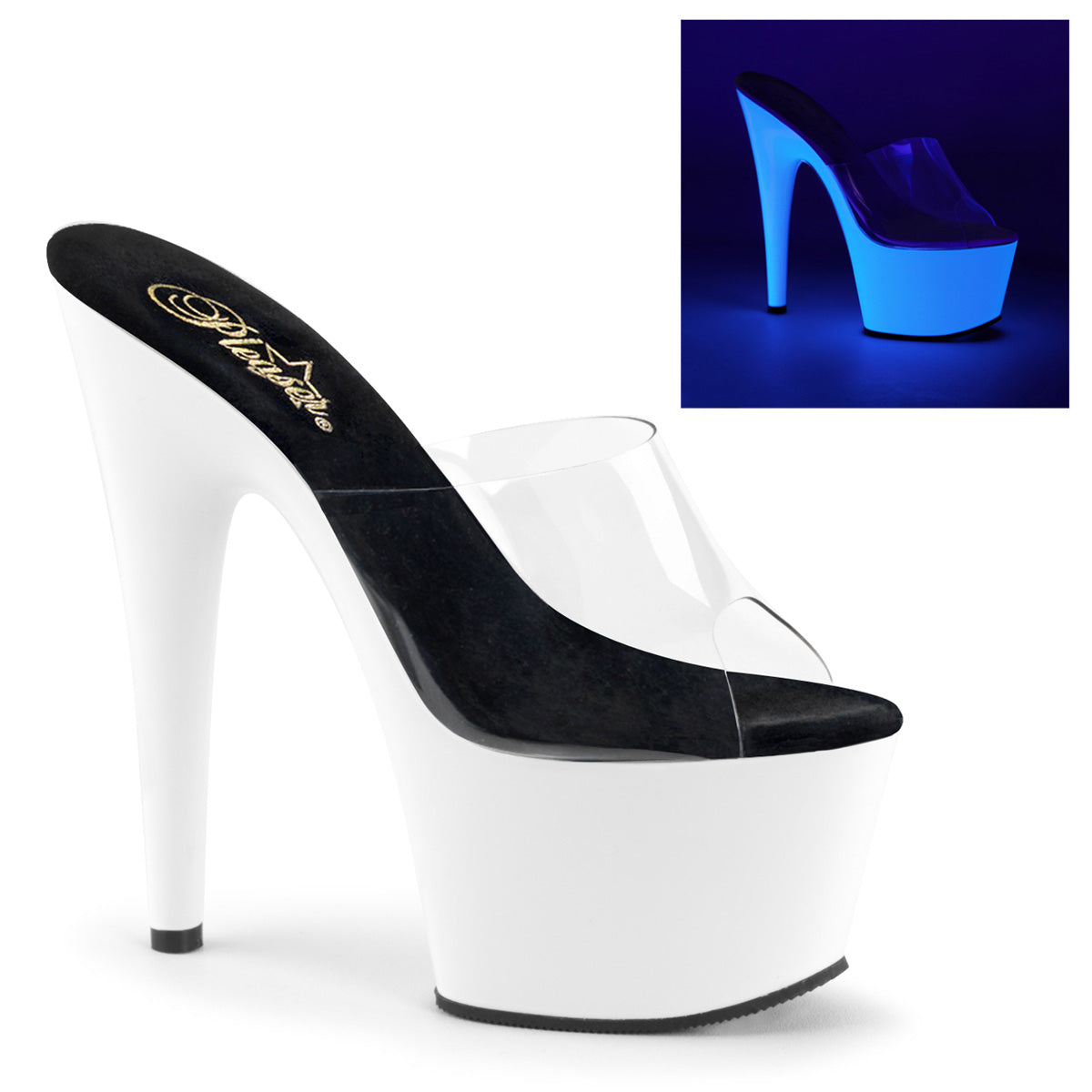 Neon White 7 Inch Stripper Platform Shoes - Pleaser ADORE-701UV