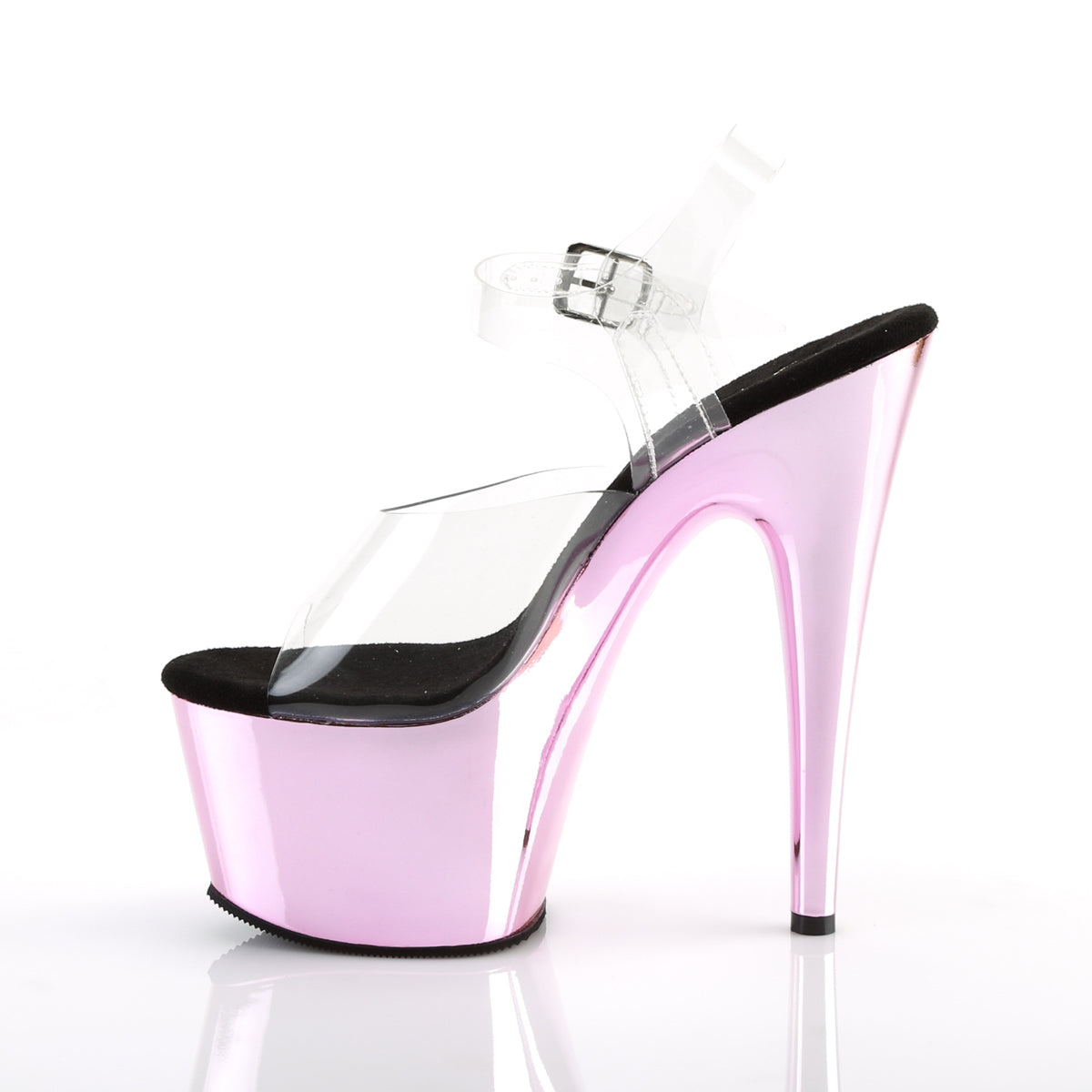 ADORE-708 7" Heel Clear & Baby Pink Chrome Pole Dancer Shoes-Pleaser- Sexy Shoes Pole Dance Heels