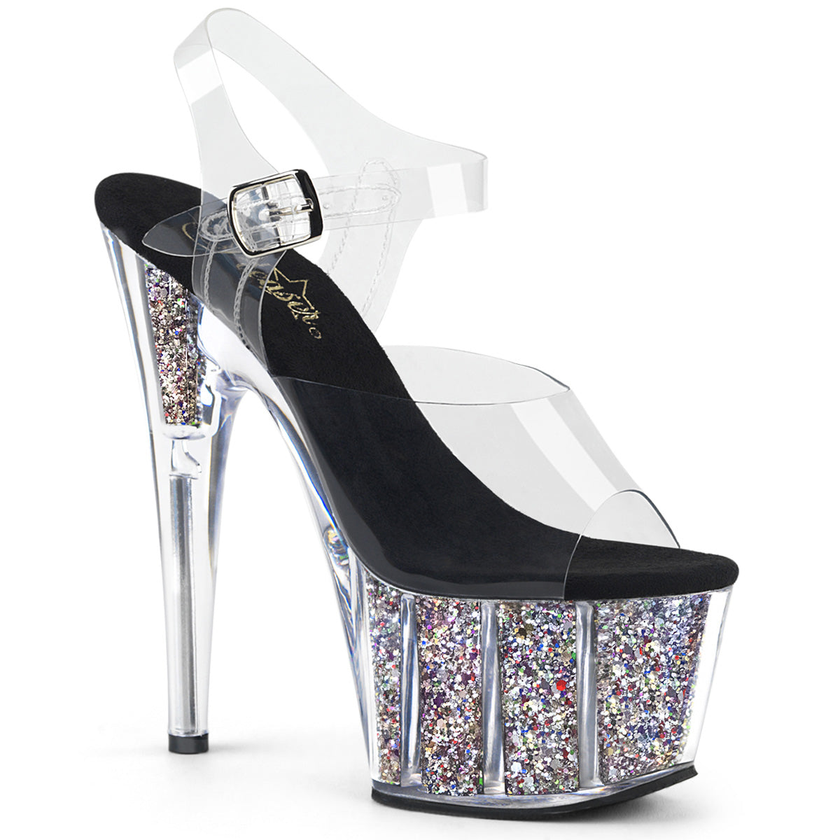 Adore-708CG Pleaser Silver Confetti Glitter Platform Pole Dancing Heels
