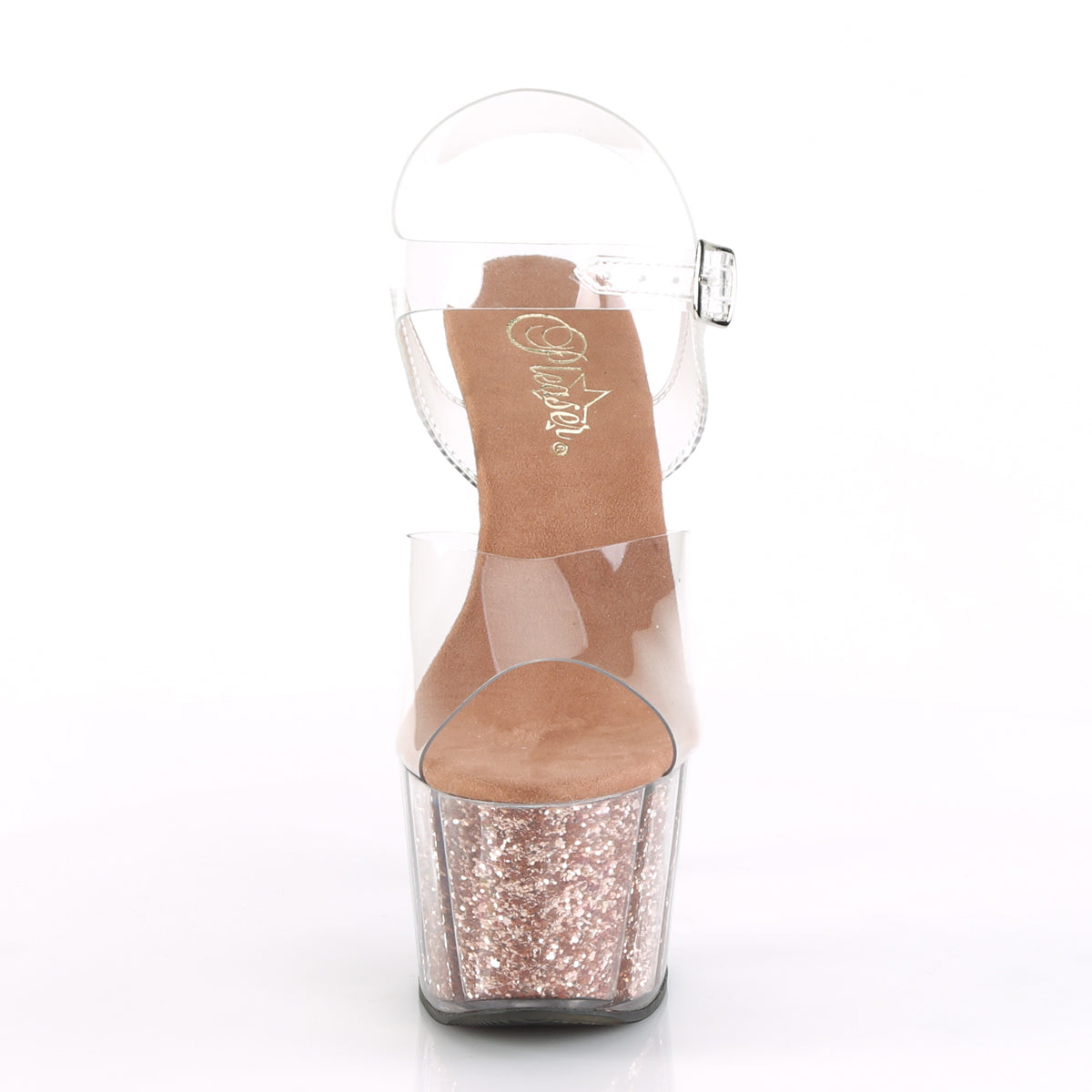 adore 708g pleaser sexy shoes 7 inch glitter filled ankle strap platforms sandals new style rose gold