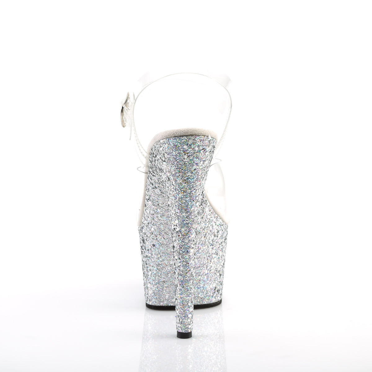 adore 708hmg clear sexy shoes 7 inch heel holographic glitter platforms ankle strap sandals silver