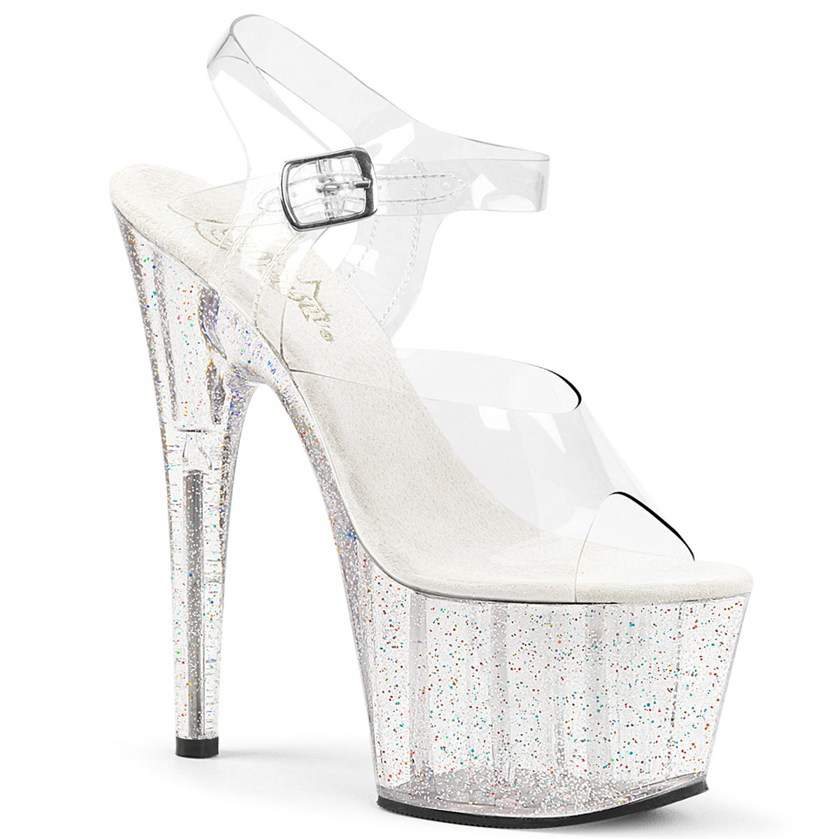 Adore-708mg Pleasers 7 pulgadas Clear Glitter Plataforma Pole Dancing Zapatos