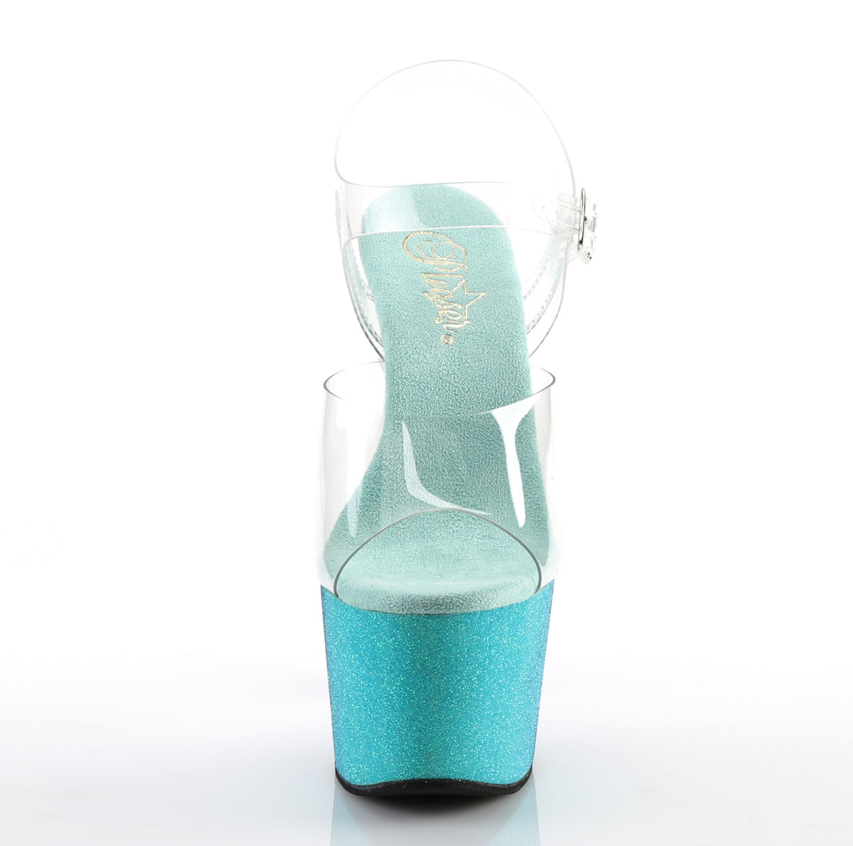 adore 708ombre pleaser sexy shoes 7 inch ombre glitter heel ankle strap platforms sandals aqua glitter