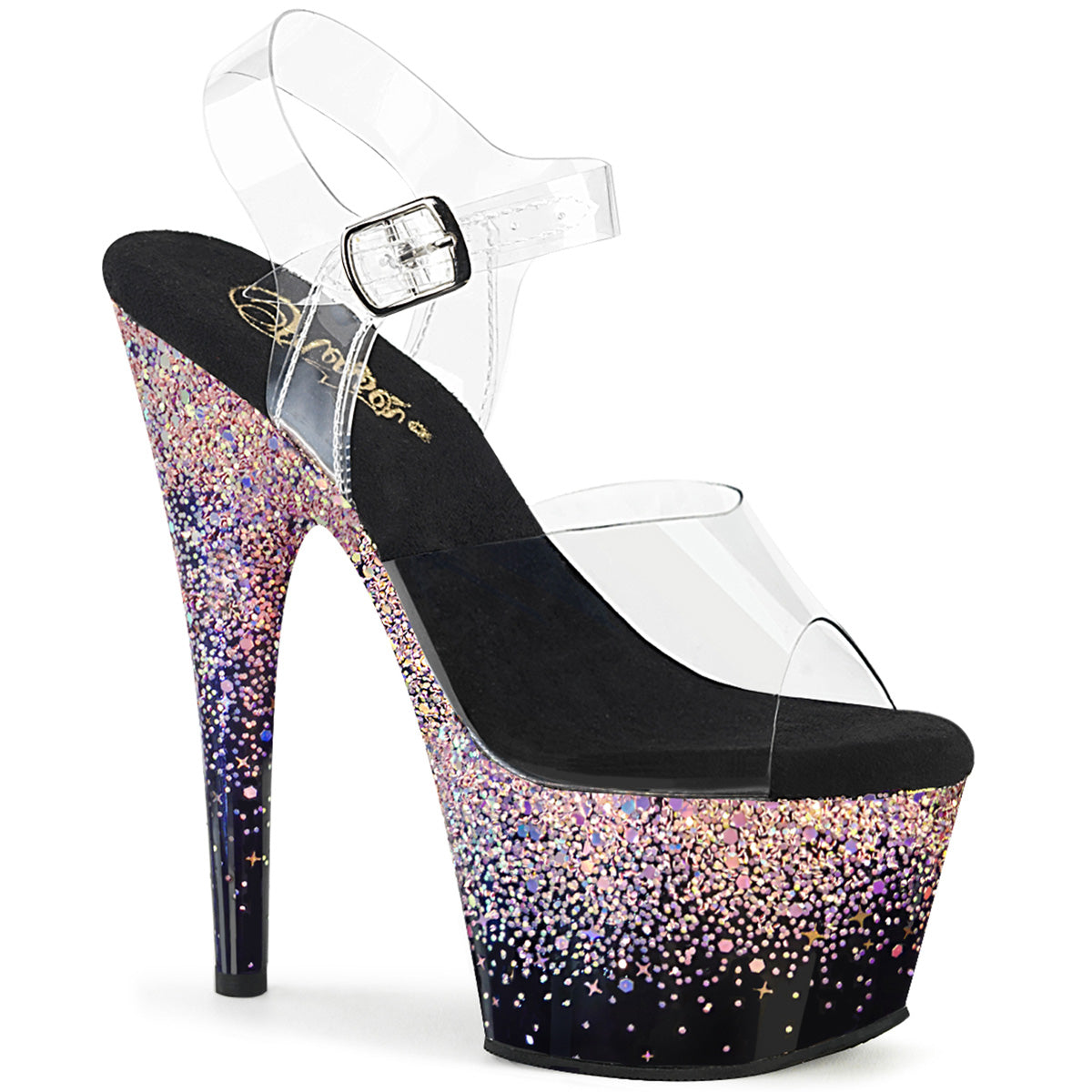 ADORE-708SS Pleaser Black-Dusty Blush Multi Glitter Pole Dancing Heels