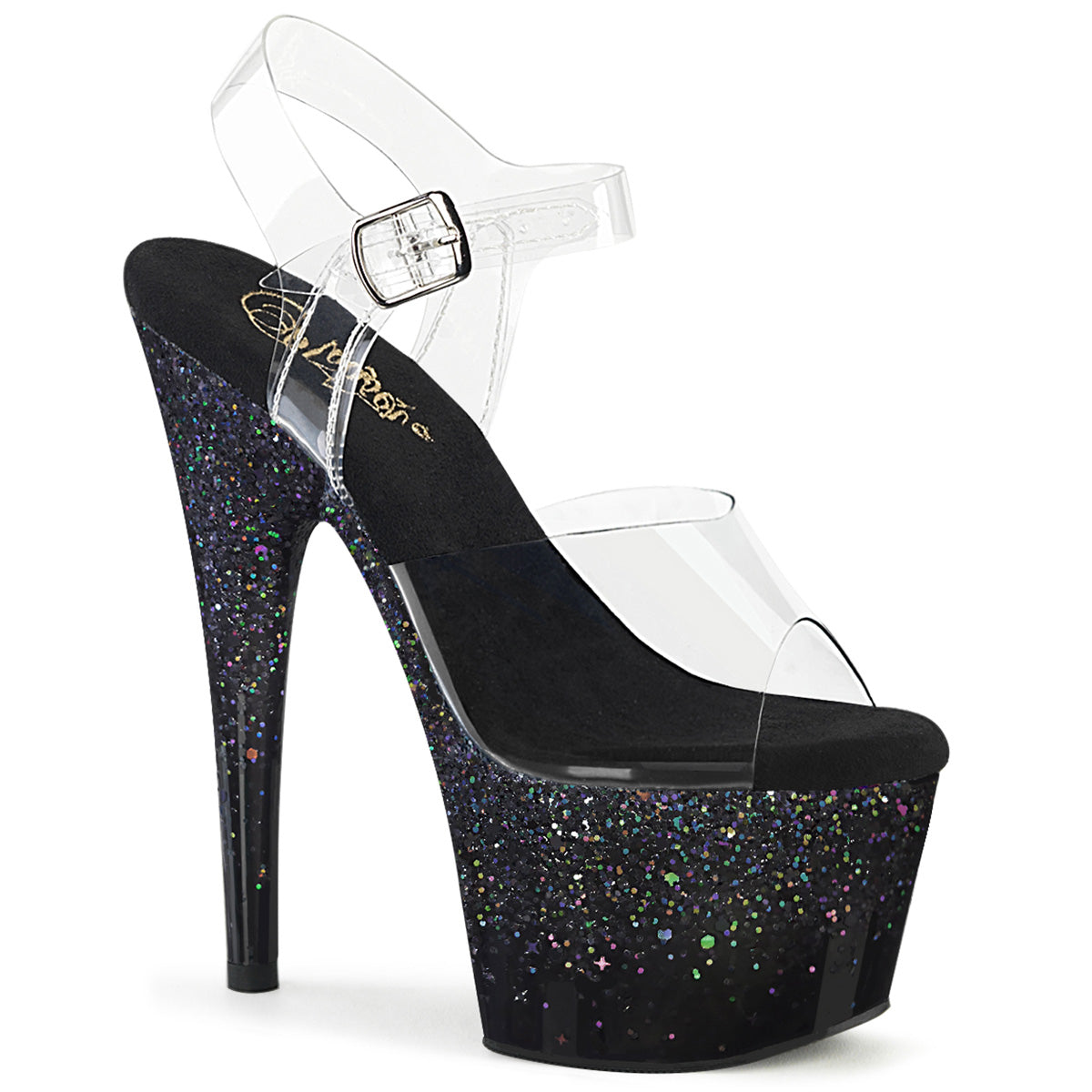 ADORE-708SS Pleaser Black Multi Glitter Platforms Exotic Dancing Heels