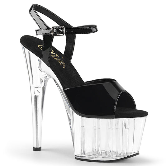 ADORE-709 7" Heel Black Patent Stripper Platforms High Heels