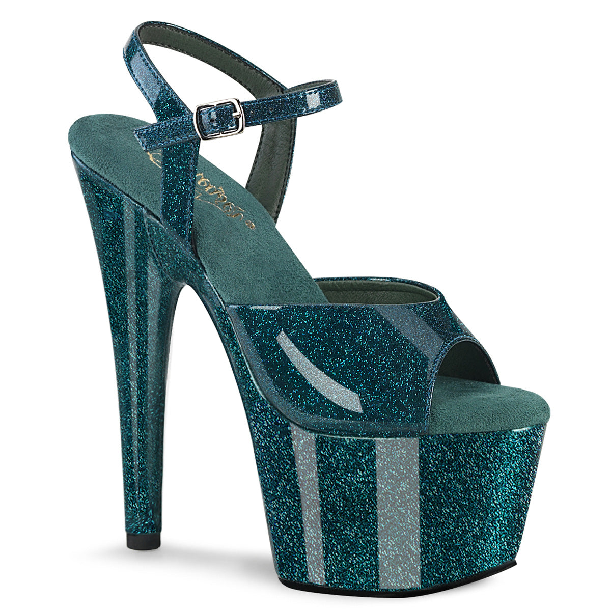 ADORE-709GP Pleaser 7 Inch Teal Glitter Patent Pole Dancing Heels