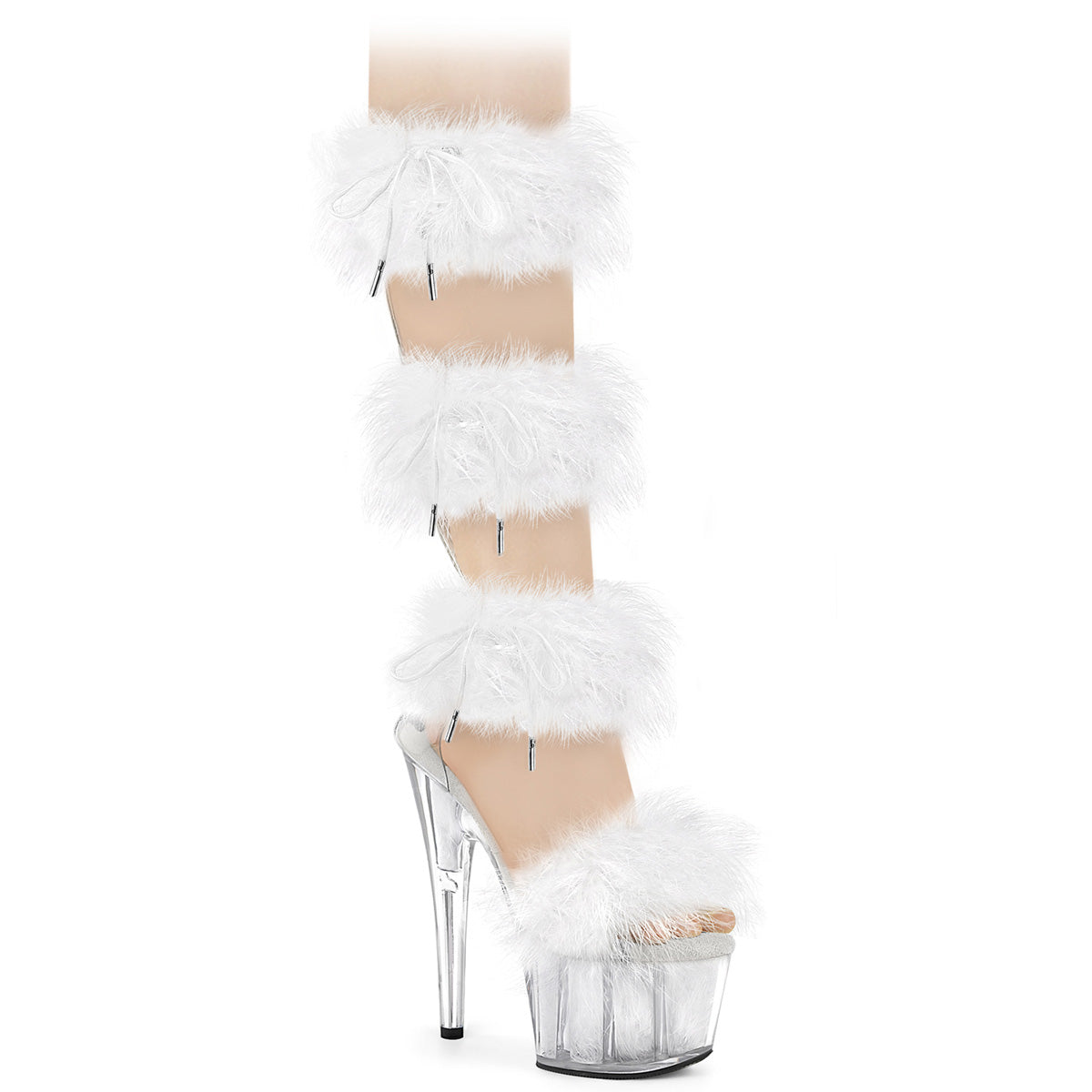 ADORE-728F Pleaser Wrap Around White Fur Exotic Dancing Heels