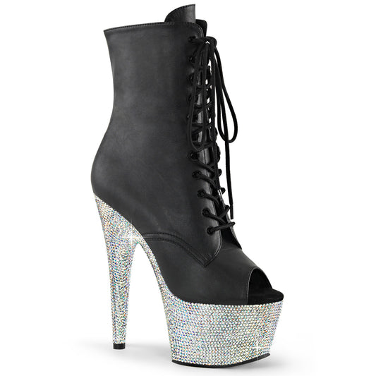 BEJEWELED-1021-7 Pleaser Black Faux Leather Ankle Boots Platforms (Exotic Dancing)