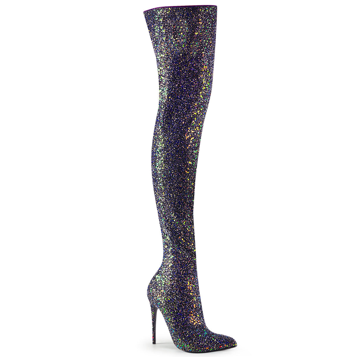 Black Glitter 5 Inch Teasing Thigh Boots - Pleaser COURTLY-3015