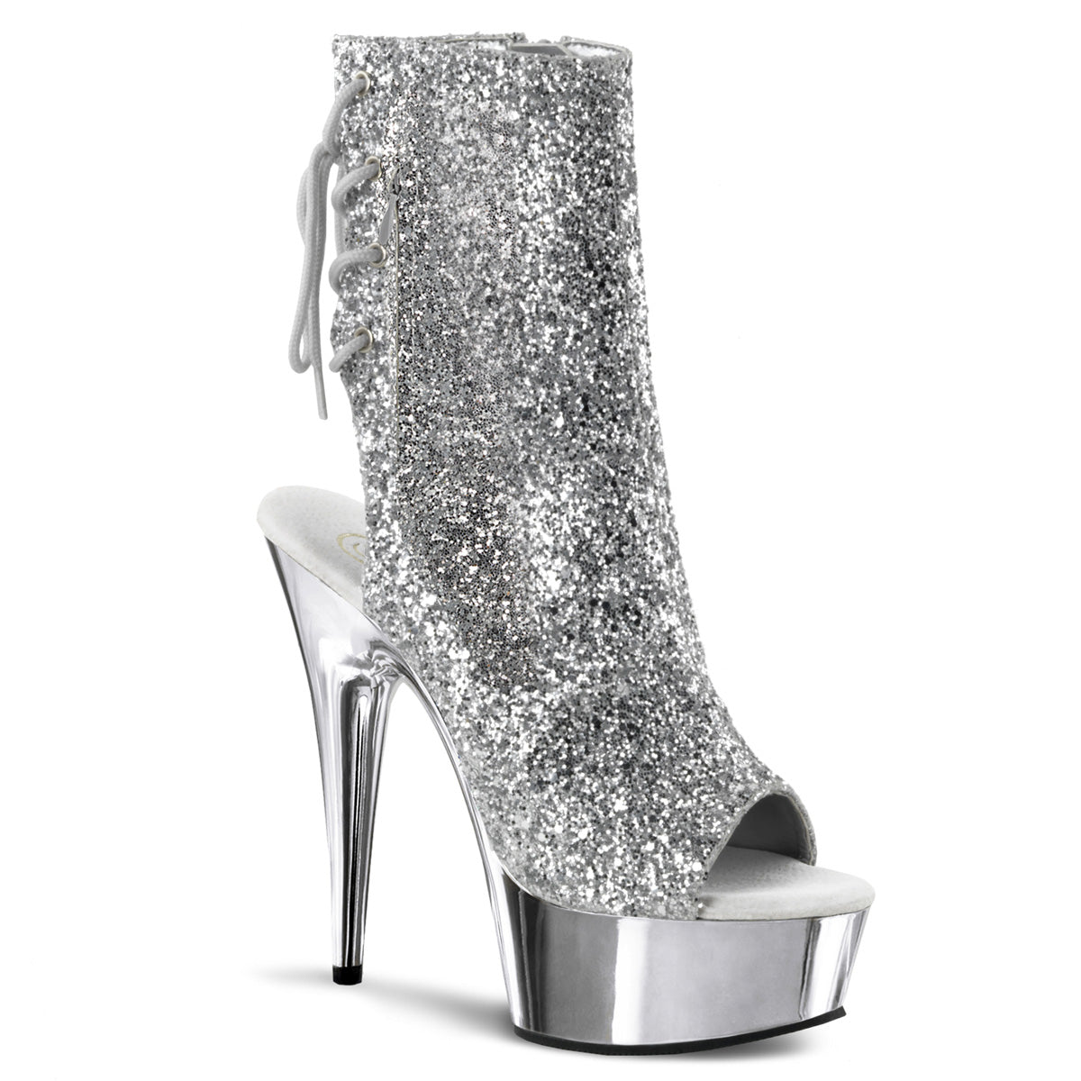 Silver Glitter 6 Inch Glamour Models Ankle Boots - Pleaser DELIGHT-1018G