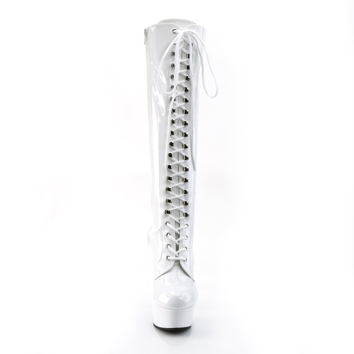 delight 2023 pleaser sexy shoes 6 inch lace up stretch platforms knee highs white boots