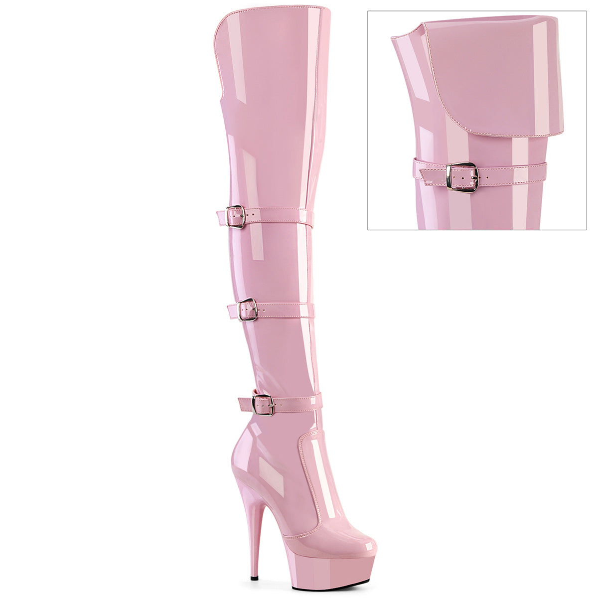 DELIGHT-3018 Pleaser Sexy Baby Pink Thigh High Buckle Platform Boots